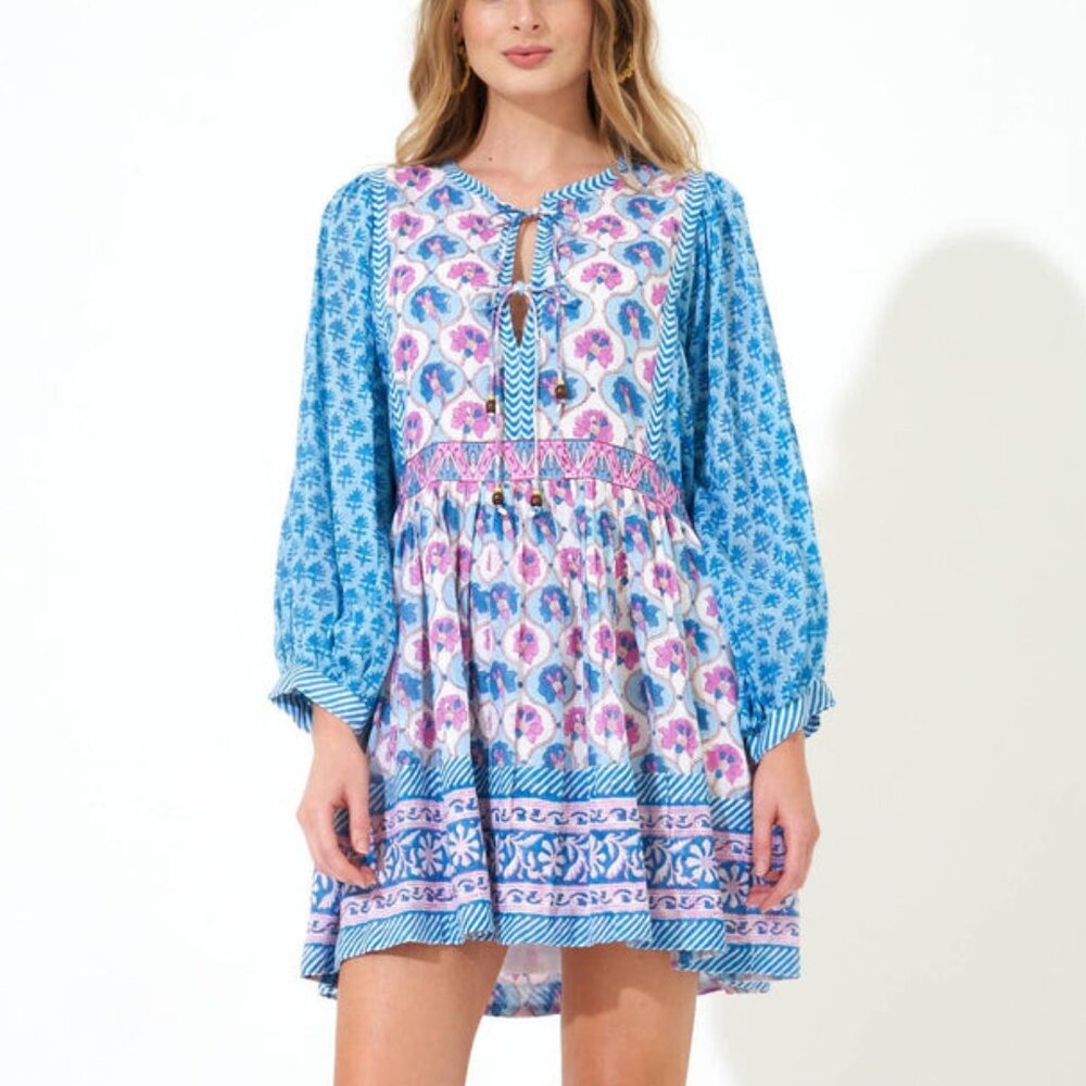 OLIPHANT $125 Tie Front Balloon Sleeve- Iris Blue NWT Size Small 💙